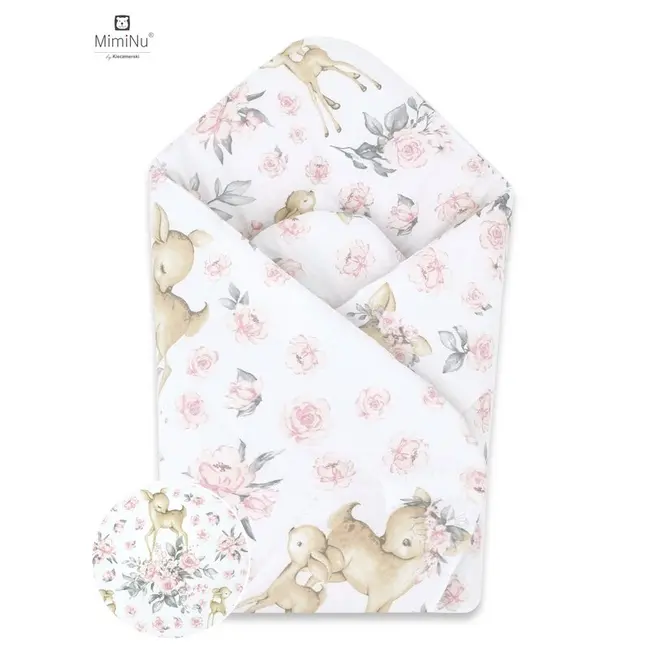 MimiNu - Paturica de infasat multifunctionala standard, 75x75 cm, Sweet Deer Pink BYN6426972006187