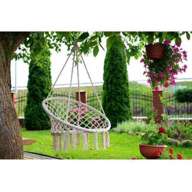 Leagan Suspendat pentru Curte sau Gradina, diametru 80cm, capacitate 150kg Ikonka IK0010 BBJIK0010_Bej