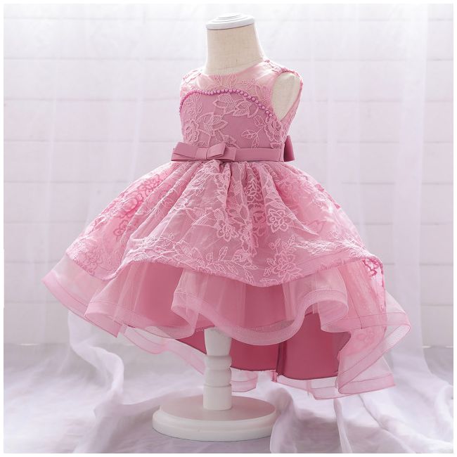 Rochita eleganta roz pudra cu trena - ALph143.9-12 luni (Marimea 20 incaltaminte)