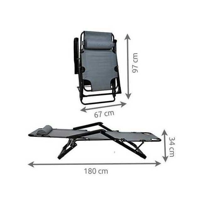 Scaun tip Sezlong Pliabil si Reglabil cu Tetiera pentru Gradina sau Terasa, dimensiuni XL Malatec MY0009 BBJMY0009_Gri