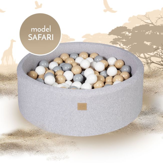 Piscina Uscata Cu 250 De Bile (alb, Gri, Bej) Meowbaby  , Safari, 90x30 Cm, Gri Deschis Pjbb001024