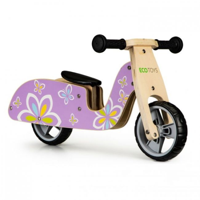 Bicicleta de echilibru din lemn cu roti eva ecotoys lc-v1330 - violet cu fluturasi edeedilc-v1330butterfly