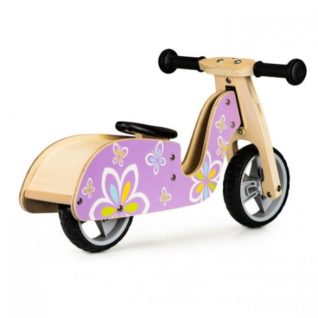 Bicicleta de echilibru din lemn cu roti eva ecotoys lc-v1330 - violet cu fluturasi edeedilc-v1330butterfly