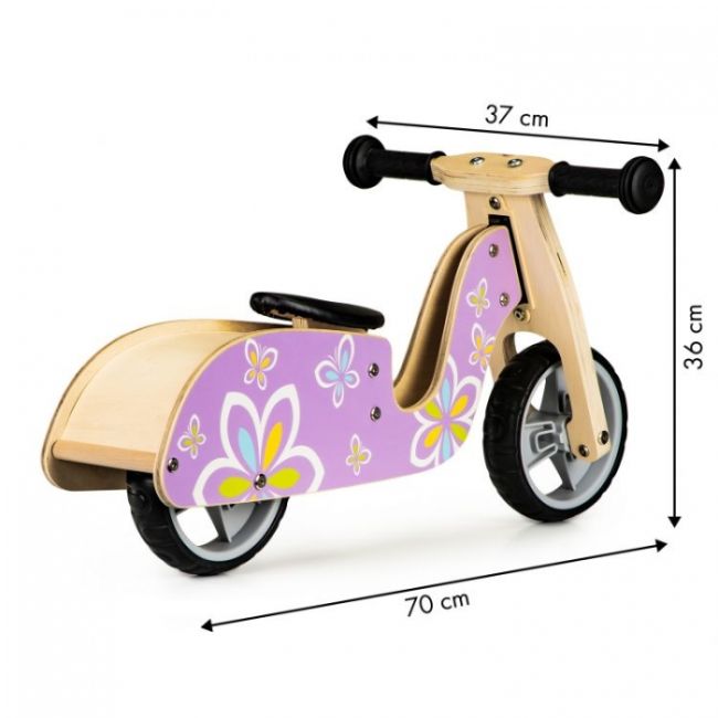 Bicicleta de echilibru din lemn cu roti eva ecotoys lc-v1330 - violet cu fluturasi edeedilc-v1330butterfly