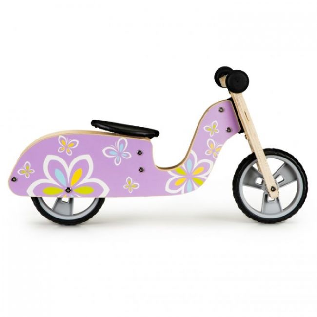 Bicicleta de echilibru din lemn cu roti eva ecotoys lc-v1330 - violet cu fluturasi edeedilc-v1330butterfly