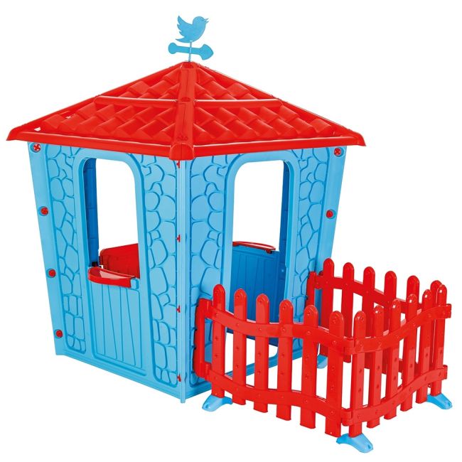 Casuta cu gard pentru copii pilsan stone house with fence blue hubpl-06-443-bl