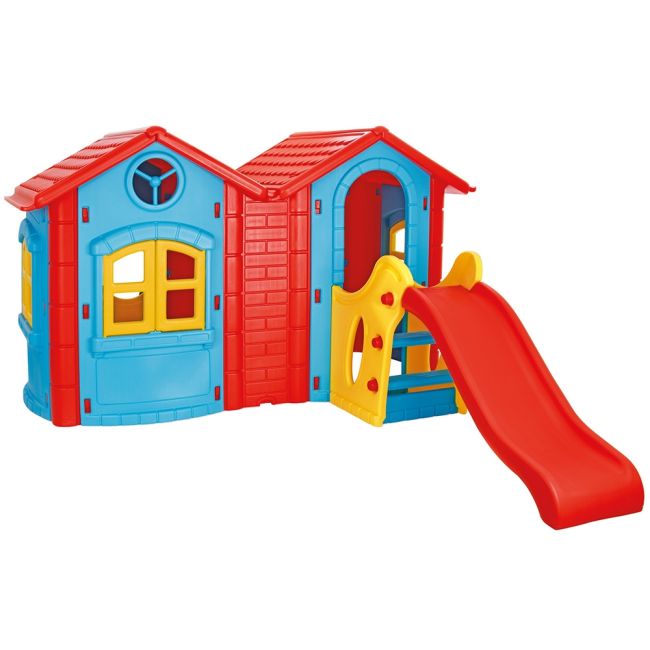 Casuta cu tobogan pentru copii pilsan double happy house blue hubpl-06-433