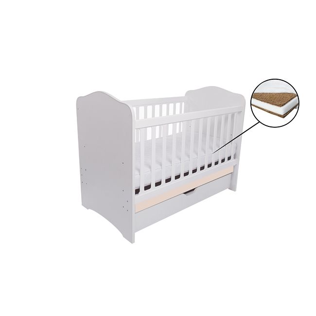 Patut vessanti como cu sertar - alb cu bej + saltea cocos confort 120 x 60 x 12 cm edep12dcs_d102