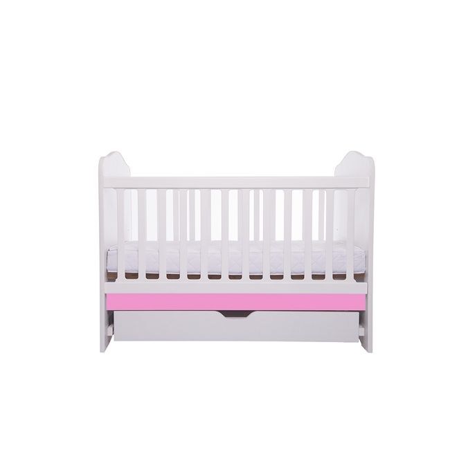 Patut vessanti como cu sertar - alb cu roz + saltea cocos confort 120 x 60 x 12 cm edep12dcs_d125
