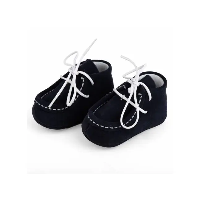 Botosei mocasini bebe din piele naturala Baby Fox Bleumarin Indigo cu siret alb uni - FOX10312-71