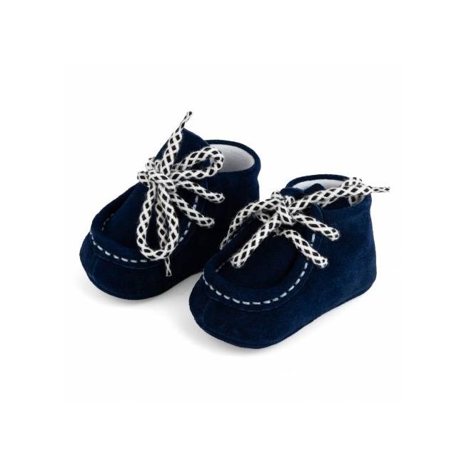 Botosei mocasini bebe din piele naturala Bleumarin cu siret bicolor alb-bleumarin - FOX1031277