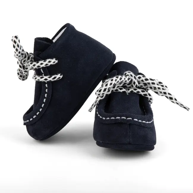 Botosei mocasini bebe din piele naturala Bleumarin Indigo cu siret bicolor - FOX10312772