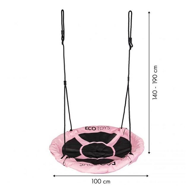 Leagan pentru copii ecotoys boc100, cuib de barza, cadru din otel galvanizat, roz cu negru edeediboc100pink