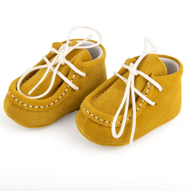 Botosei mocasini bebe din piele naturala BabyFox Galben cu siret uni - FOX1031279
