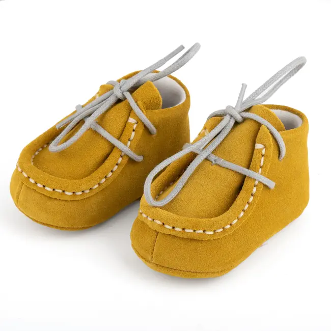 Botosei mocasini bebe din piele naturala BabyFox Galben cu siret uni - FOX1031279