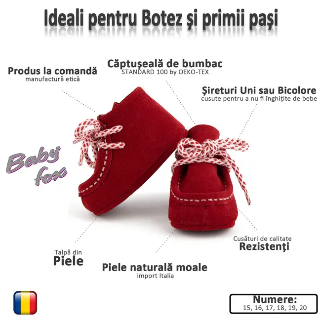 Botosei mocasini bebe din piele naturala Bleumarin Indigo cu siret bicolor - FOX10312772