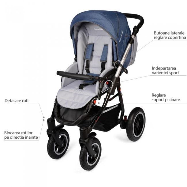 Carucior vessanti crooner prestige 3 in 1 - blue edeedi3in1bb-linennavyblue