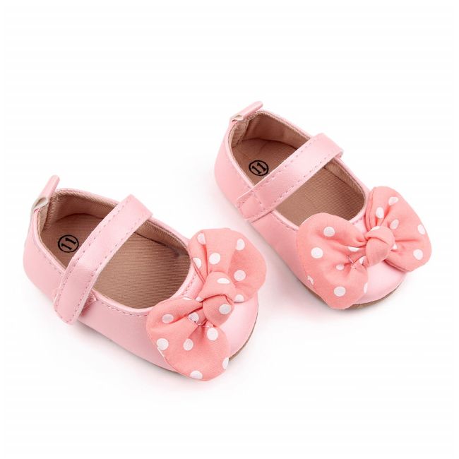 Pantofiori roz sidefat cu fundita MBd2614-2-p9.6-9 luni (Marimea 19 incaltaminte)