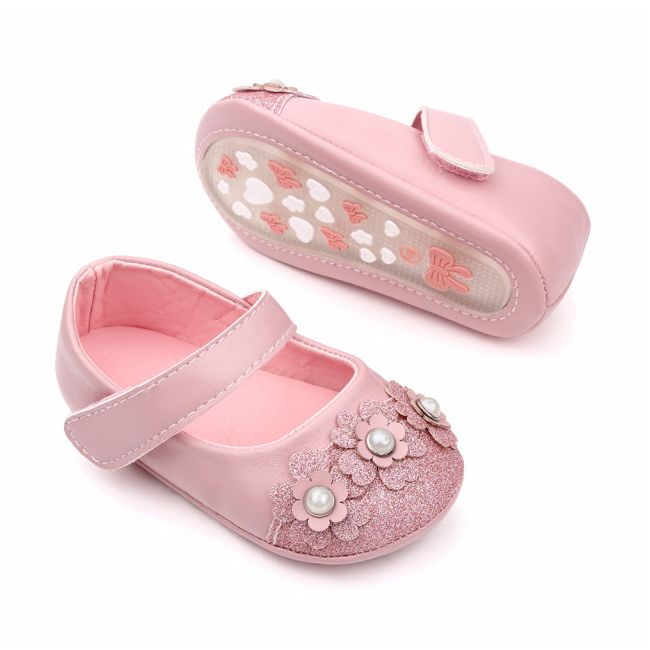 Pantofiori roz cu sclipici si floricele MBd2559-2-p23.6-9 luni (Marimea 19 incaltaminte)