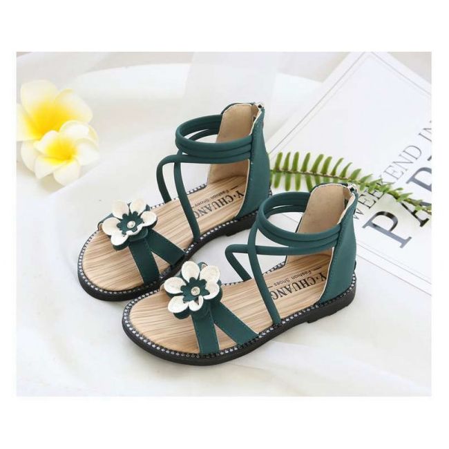 Sandale verzi cu barete si floare aplicata LIB30-3-DE4