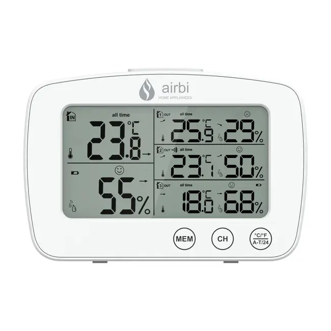 Set Termometru si higrometru digital cu 3 transmitatoare wireless externe Airbi TRIO BI1030