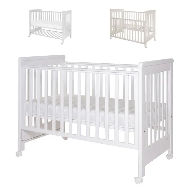 Treppy patut co-sleeping 120x60 cu laterala culisanta si roti dreamy plus alb lvtktrp1136-white
