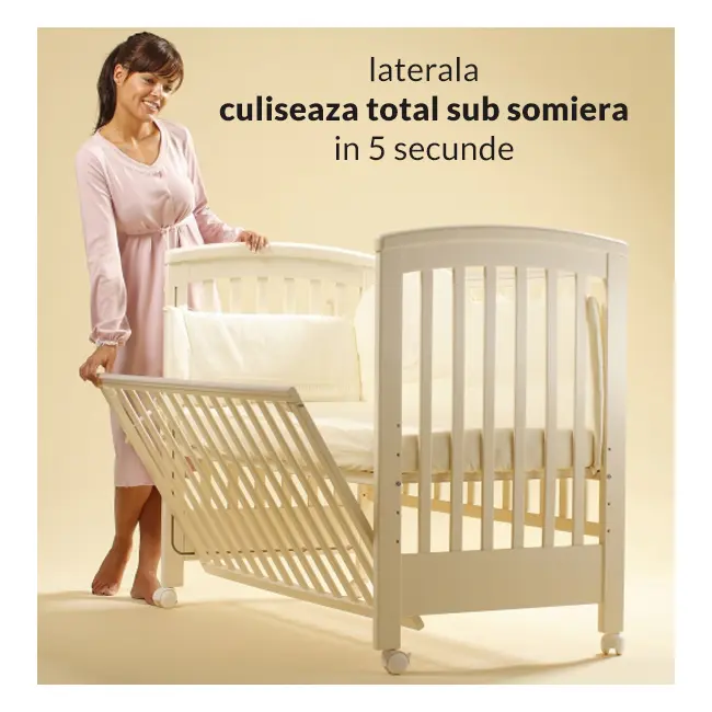 Treppy patut co-sleeping 120x60 cu laterala culisanta si roti dreamy plus alb lvtktrp1136-white