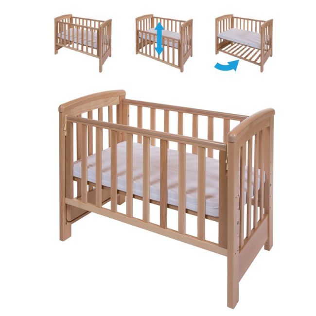 Treppy patut co-sleeping 120x60 cu laterala culisanta si roti dreamy plus natur lvtktrp1135-natur
