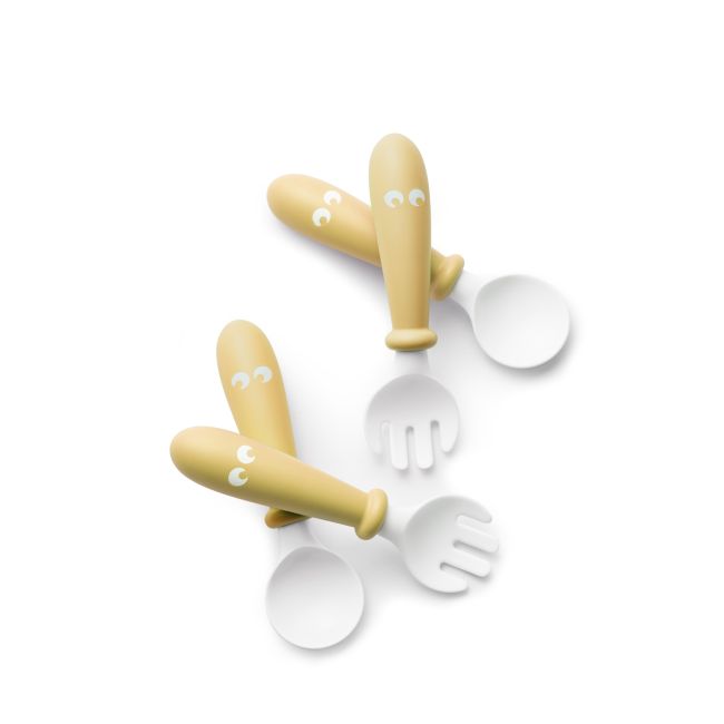 BabyBjorn - Set Lingurite si Furculite pentru bebelusi (4 bucati), Powder Yellow BSAFE073066A