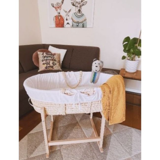 Cosulet bebe pentru dormit handmade din material ecologic Ahoj Baby natur, include stand cu sistem de leganare LVTK5907443677293-5907443677675