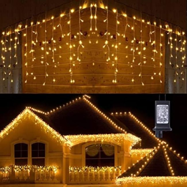 Instalatie luminoasa craciun 500 leduri cu telecomanda, 23 m, 8 functii, exterior/interior, tip perdea de turturi alb cald LVTKCL0505
