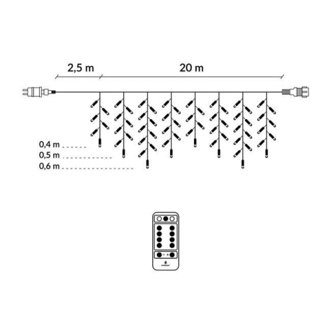 Instalatie luminoasa craciun 500 leduri cu telecomanda, 23 m, 8 functii, exterior/interior, tip perdea de turturi alb cald LVTKCL0505
