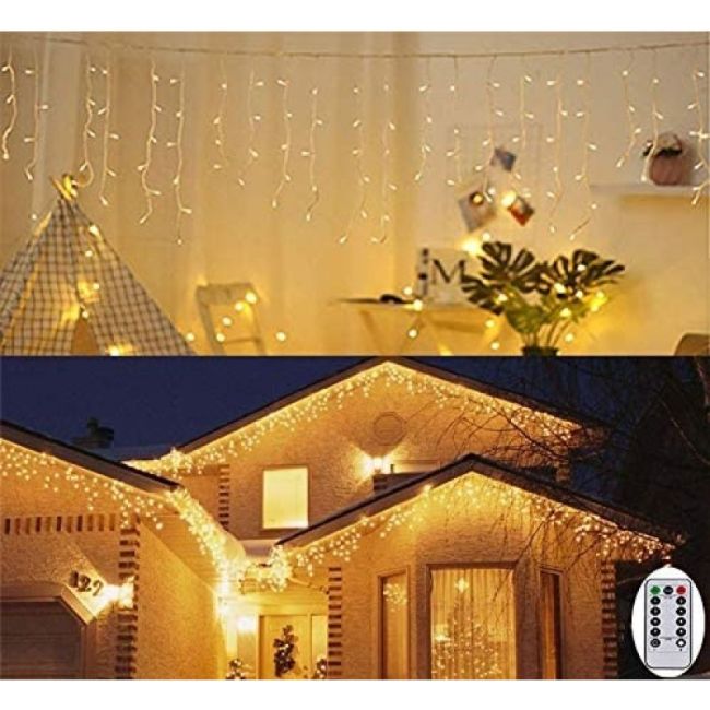 Instalatie luminoasa craciun 500 leduri cu telecomanda, 23 m, 8 functii, exterior/interior, tip perdea de turturi alb cald LVTKCL0505
