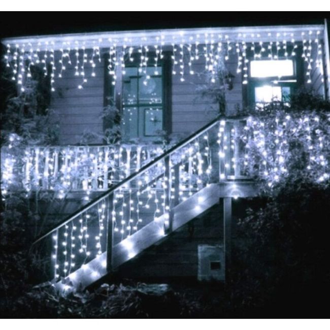 Instalatie luminoasa craciun 500 leduri cu telecomanda, 23 m, 8 functii, exterior/interior, tip perdea de turturi alb rece LVTKCL0504