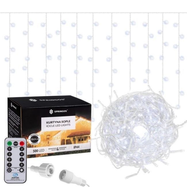 Instalatie luminoasa craciun 500 leduri cu telecomanda, 23 m, 8 functii, exterior/interior, tip perdea de turturi alb rece LVTKCL0504