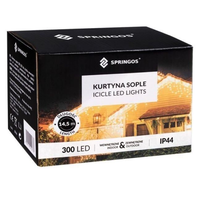 Instalatie luminoasa de craciun 300 leduri, 13 m, 8 functii, exterior/interior, tip perdea de turturi alb rece lvtkcl0300