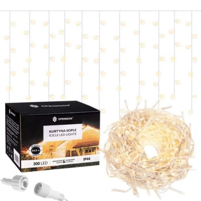 Instalatie luminoasa de craciun 300 leduri,13 m, 8 functii, exterior/interior, tip perdea de turturi alb cald lvtkcl0301