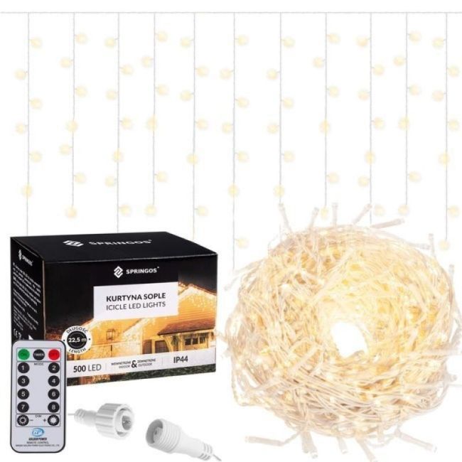Instalatie luminoasa de craciun 500 leduri, 23 m, 8 functii, exterior/interior, tip perdea de turturi alb cald LVTKCL0501