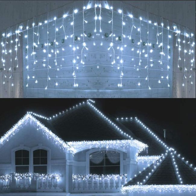 Instalatie luminoasa de craciun 500 leduri, 23 m, exterior/interior, 8 functii, tip perdea de turturi alb rece LVTKCL0500