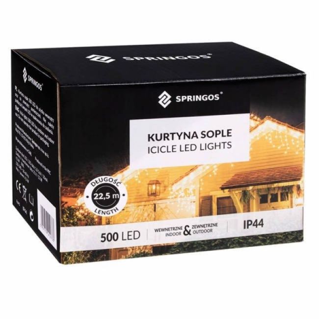 Instalatie luminoasa de craciun 500 leduri, 23 m, exterior/interior, 8 functii, tip perdea de turturi alb rece LVTKCL0500