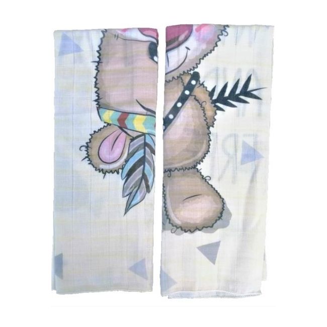 Set 2 museline din bumbac 70x55 cm Bear SeviBebe BBKSEV_313-66
