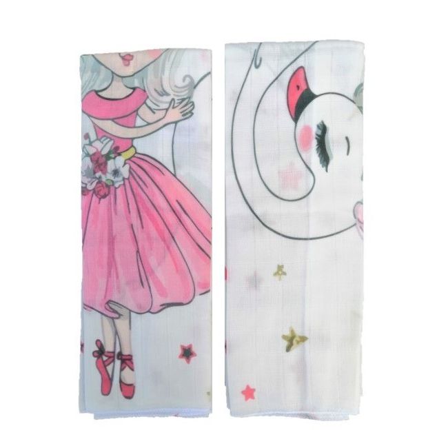Set 2 museline din bumbac 70x55 cm Swan  SeviBebe BBKSEV_313-70