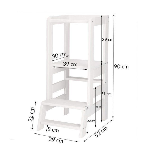 Turn de invatare ajustabil learning tower, tip montessori, alb lvtkkch 01 white