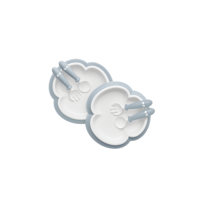 BabyBjorn - 2 Seturi hranire: farfurie, lingurita si furculita pentru bebe, Powder Blue BSAFE074067A