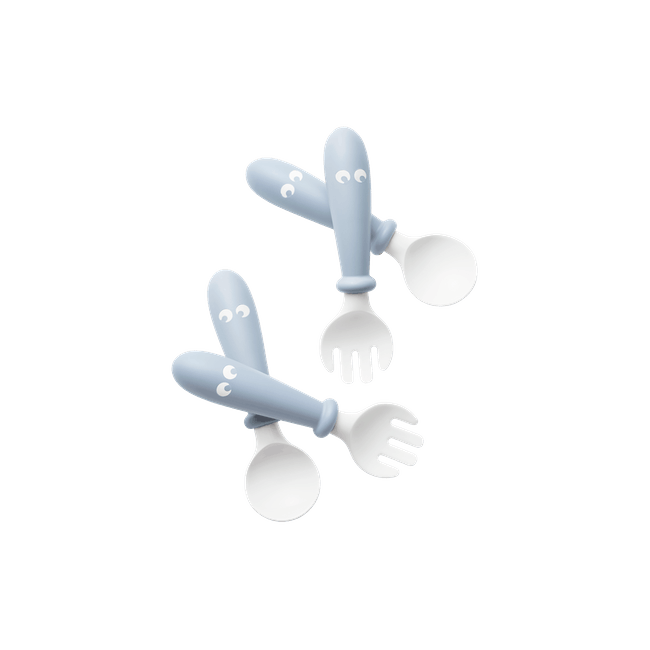 BabyBjorn - Set Lingurite si Furculite pentru bebelusi (4 bucati), Powder Blue BSAFE073067A