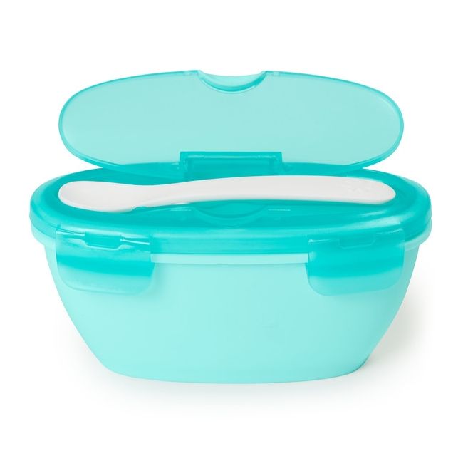 Skip Hop - Set de calatorie pentru hranire (bol + lingurita) - Soft turcoaz BSAFE252009
