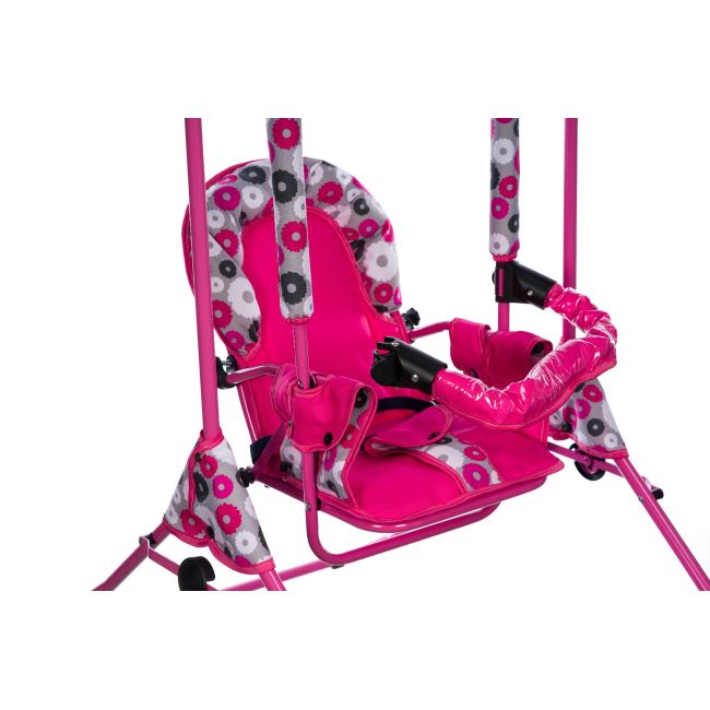 Leagan pentru copii, Top Kids, cu spatar reglabil si bara detasabila, Pink Flowers KRT4124ATH1PF