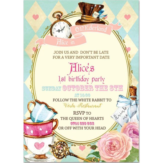 Invitatie de botez Alice in tara minunilor - SHYFL003