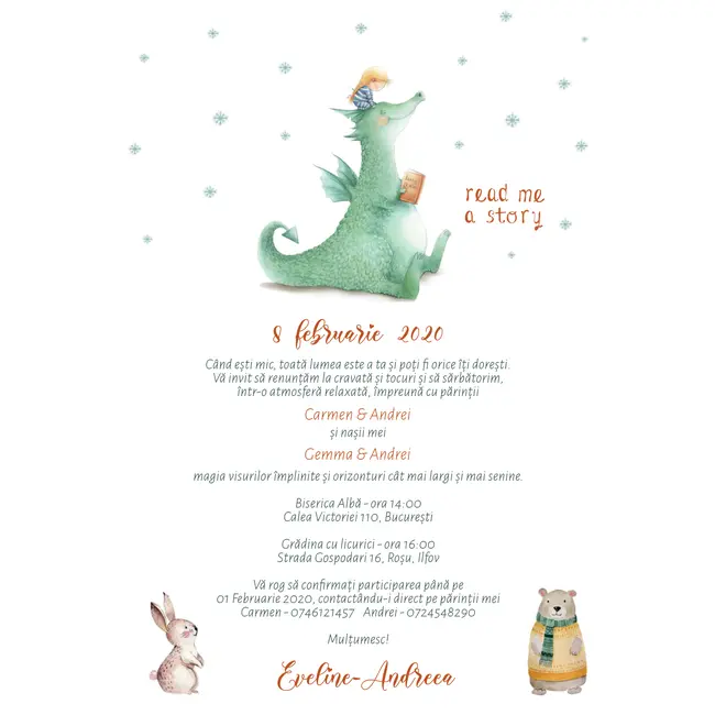 Invitatie de botez Fetita si dragonul  - SHYFL005