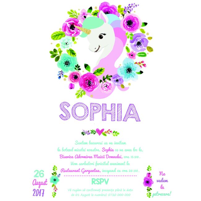 Invitatie de botez Unicorn - SHYFL006
